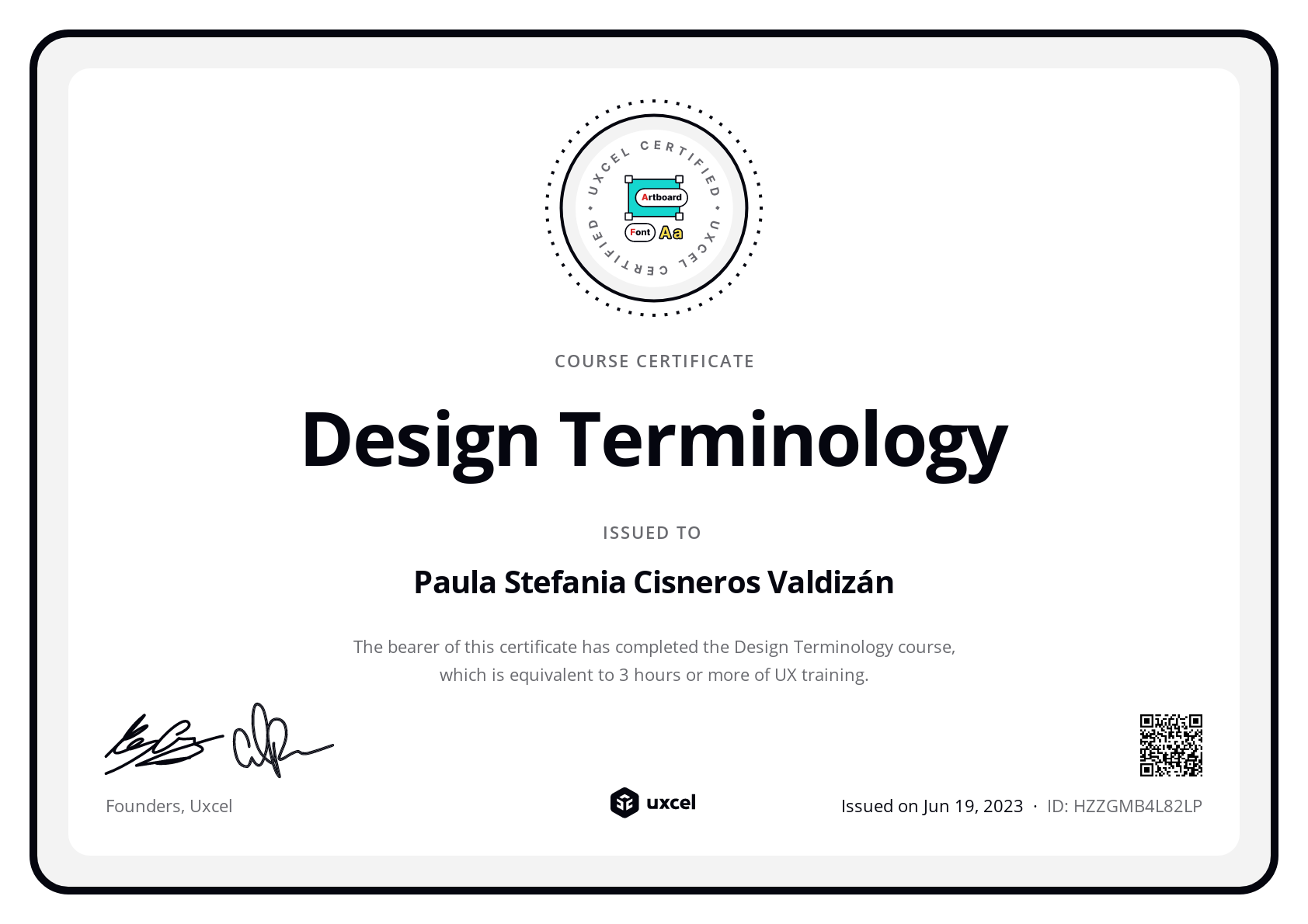 Paula Stefania Cisneros Valdizán's certificate